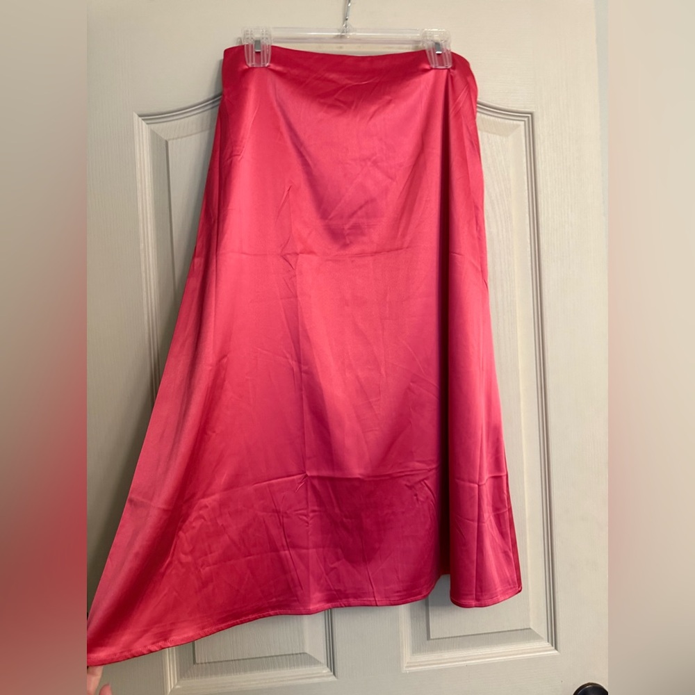 Satin hot pink midi skirt
